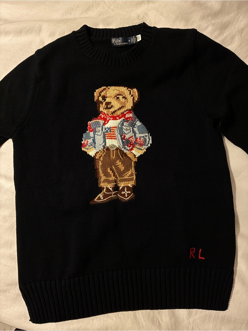 Polo by Ralph Lauren Navy Crewneck Sweater with Bear Intarsia